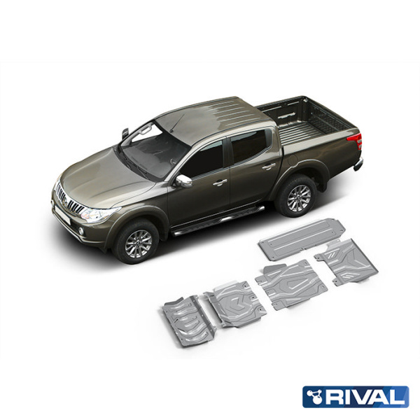 Skid Plate Set (Radiator, Engine, Gearbox, Transfer Case) Mitsubishi L200 2006-2014; 2013-2015; 2015-2019; 2018-2023; Pajero Sport 2016-2021; 2021-; 2,5 l. / diesel; 2,4 l. / diesel; 3 l. / gasoline